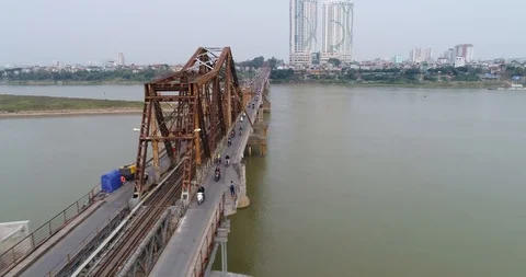 Long Bien Bridge, Red River, Hanoi, Vietnam Stock Footage 98928918