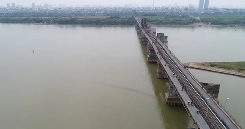 Long Bien Bridge, Red River, Hanoi, Vietnam Stock Footage 98928998