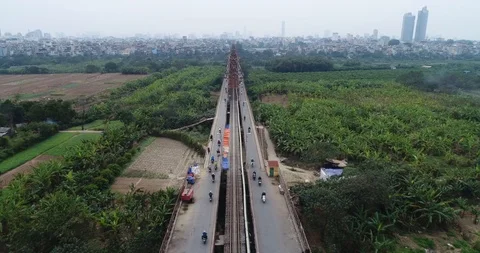 Long Bien Bridge, Red River, Hanoi, Vietnam Stock Footage 98929188