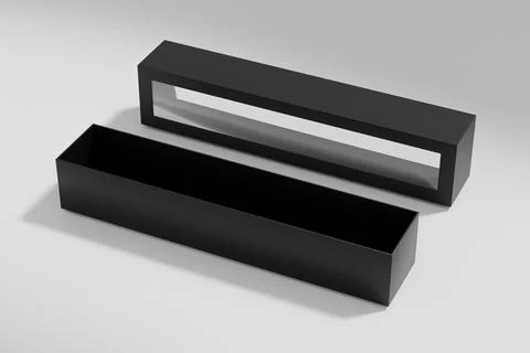 Long black paper box packaging mockup,slim gift box with window display Illustrazione stock