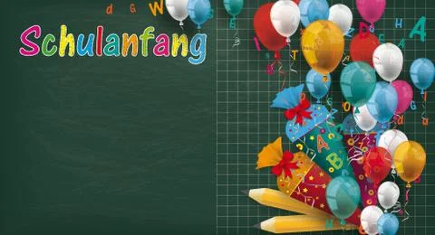 Long Blackboard Balloons Candy Cones Schulanfang Stock Illustration