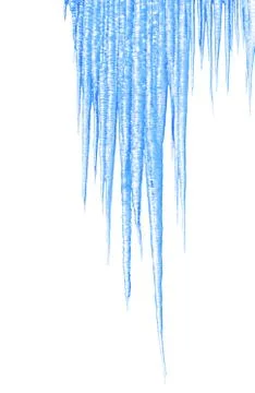 Long blue icicles on white background Stock Photos