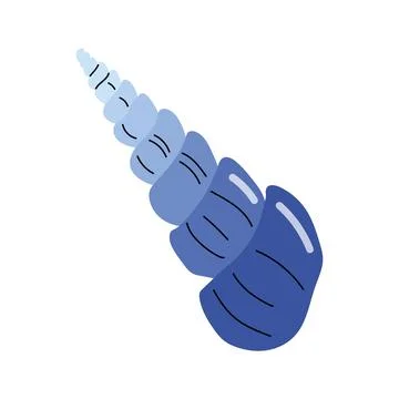 Long blue pointed spiral seashell cartoon icon on white background Stock Illustration