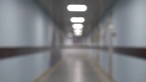 Long blurred corridor, modern building interiors. Office corridor concept. Stock Footage 108610098