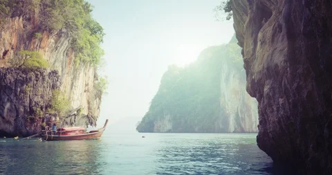 Long boat and small Koh Lao Lading island, Thailand Stock Footage 106492834