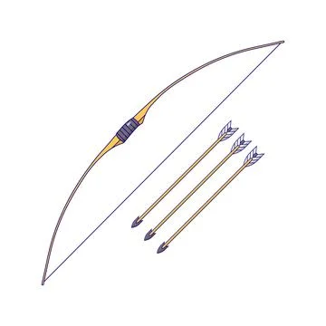 Long Bow with 3 Arrow Flat Vector Illustration Icon On White Background for.. Stock Illustration