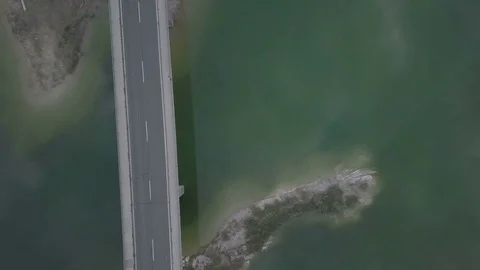 Long bridge across the lake close up - Top down Aerial Stock Footage 83749662