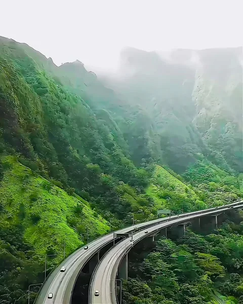 Long bridge in the hills Stock Footage 304233778