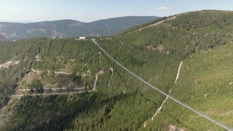 Long bridge leading across the valley called Sky bridge. A tourist Stock Footage 274479855