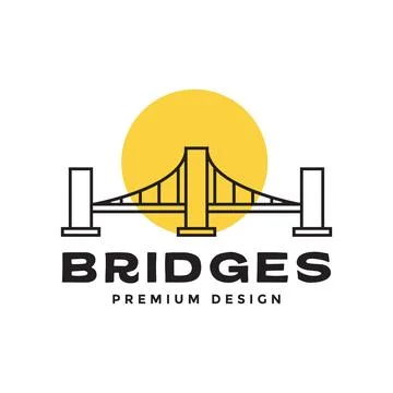Long bridge line with sunset logo design vector graphic symbol icon sign il.. Stock Illustration