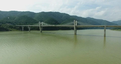 Long bridge over a river in Korea Stock-Footage 90223726