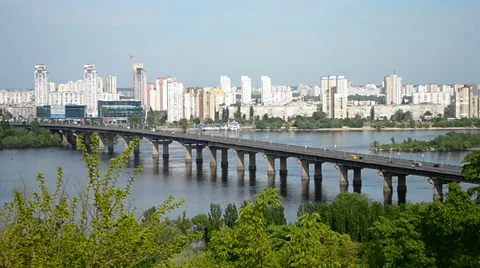 Long bridge over river in sunny day, 스톡 동영상 38018985