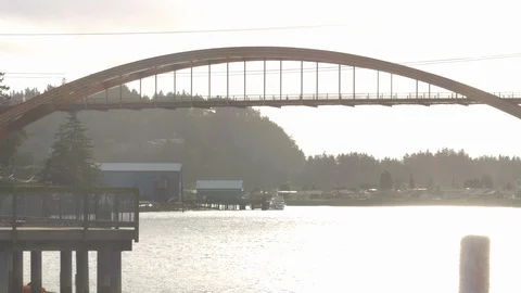 Long Bridge over river, sunny day Stock Footage 86527795