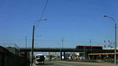 Long bridge with a Tram Stock Footage 241514409