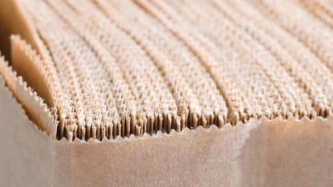 A long brown strip of thin sheets of kraft paper with a line pattern. texture Stock Photos