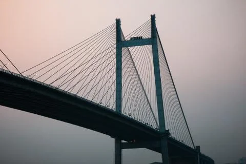 A long cable bridge construction Stock Photos