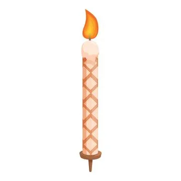 Long candle is burning with a bright flame on white background Stock Illustration