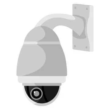 Long CCTV camera on white backdrop. Equipment surveillance for protection, sa Stock Illustration