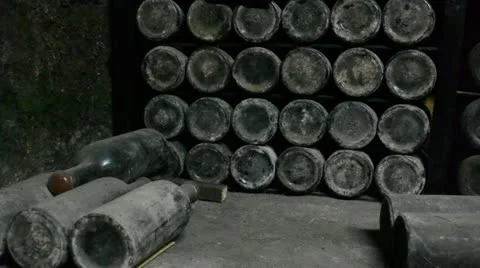 Long cellar with unique wine Stock Footage