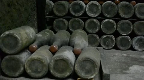 Long cellar with unique wine Stock Footage