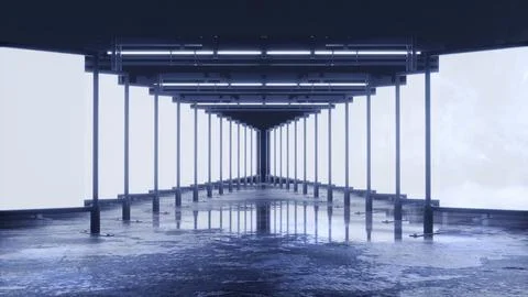Long colonnade of pillars between bright white walls Stock Illustration