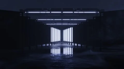 Long colonnade of pillars flashing from darkness to bright light Stock Footage 346781125