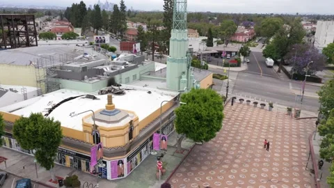 Long continuous 4K aerial drone shot of Leimert Park in Los Angeles Видео 134503325