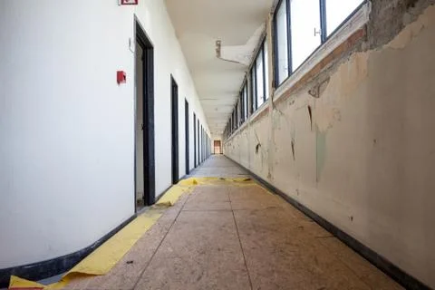 A long corridor in old building Stock Photos