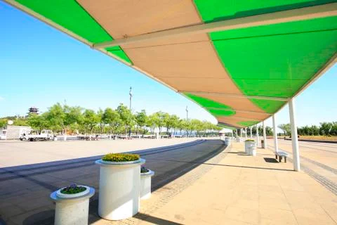 The long corridor is in the park Stock Photos
