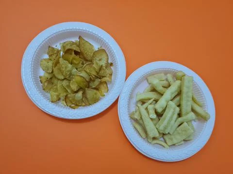 Long crackers and cassava chips Stock Photos