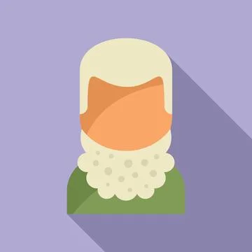 Long curly beard icon flat vector. Male portrait Illustrazione stock