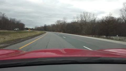 Long Curving Highway Freeway Empty While Driving In Red Sports Car Overcast Stock Footage 165509723