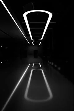 Long dark corridor interior, 3D Rendering Stock Illustration