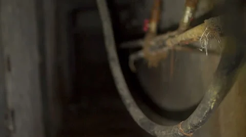 Long dark corridor with rusty pipes Video stock 45588123