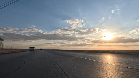 Long desert highway experience Cairo Fayoum Desert Road open road scenery Stock Footage 330115038