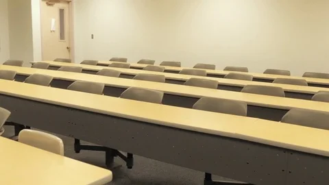 Long Desks in a University Lecture Auditorium Stock Footage 80929947