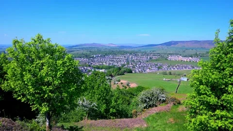 Long distance aerial view of Skipton, from Draughton Heights. Stock Footage 321461925