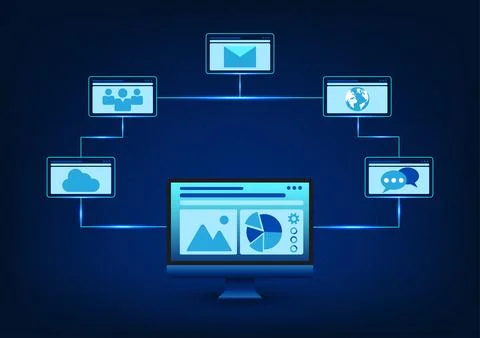 Long distance communication technology via the Internet which is used both .. Stock Illustration