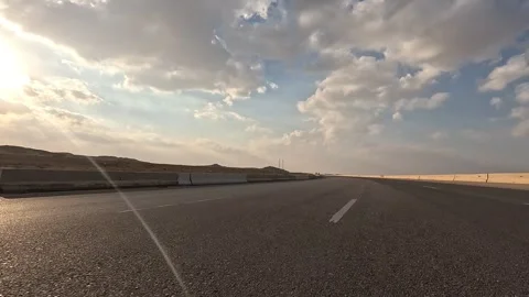 Long Distance Driving Along Cairo Ain Sokhna Desert Road Showing Traffic Flow Stock Footage 329960462