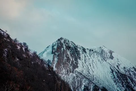 Long distance image of a mountain range in blue tones with copy space Stock Photos