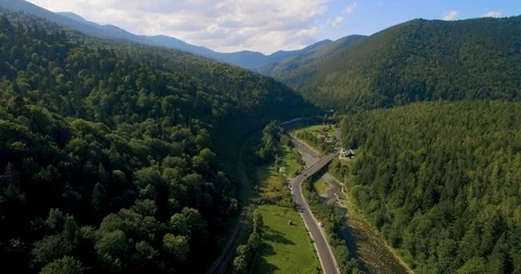 Long distance nature mountain green tree forest landscape, aerial view. 4k Stock Footage 109696341