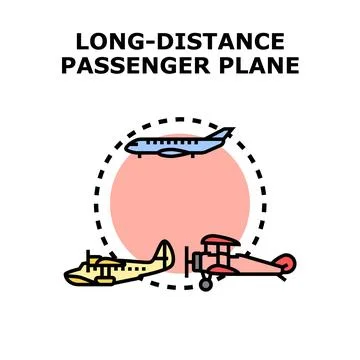 Long distance passenger plane vector evolving aviation transport Stock Illustration