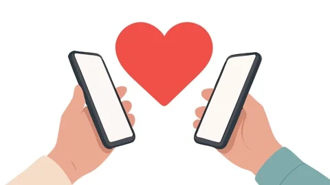 Long distance relationship concept animation with hands holding smartphones  Stock Footage 324897735