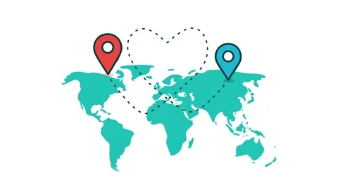 Long distance relationship concept animation with heart shaped dotted line  Video stock 324899808