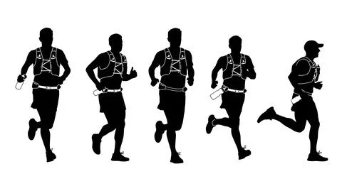 Long-Distance Runners with Hydration Pack Silhouettes Stock Illustration