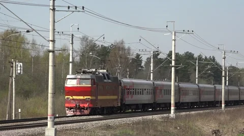 Long distance sleeping car train passing Stock Footage 63801578