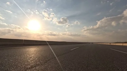 Long Distance Travel Along Cairo Ain Sokhna Desert Highway Showing Traffic Flow Stock Footage 329960853