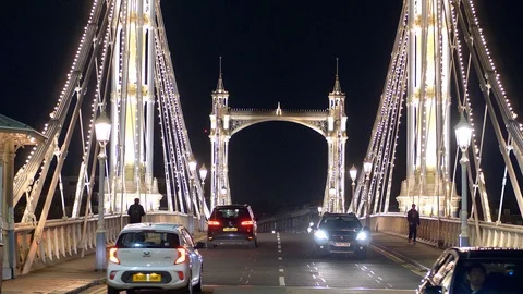 Long-distance view over Albert Bridge London - LONDON, ENGLAND - DECEMBER 10 Stock Footage 121533877