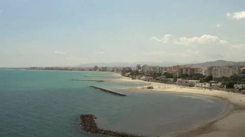 Long drone flight along the beach of a mediterranean holiday resort, part 1 of 3 Stock-Footage 150339511