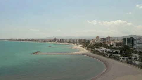 Long drone flight along the beach of a mediterranean holiday resort, part 2 of 3 Stock-Footage 150339522